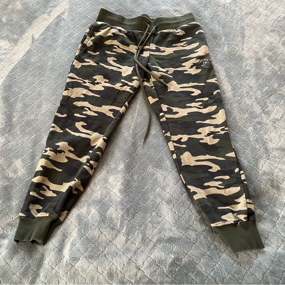 True Religion Mens Camo Joggers Green Camouflage Fleece Sweatpants Medium